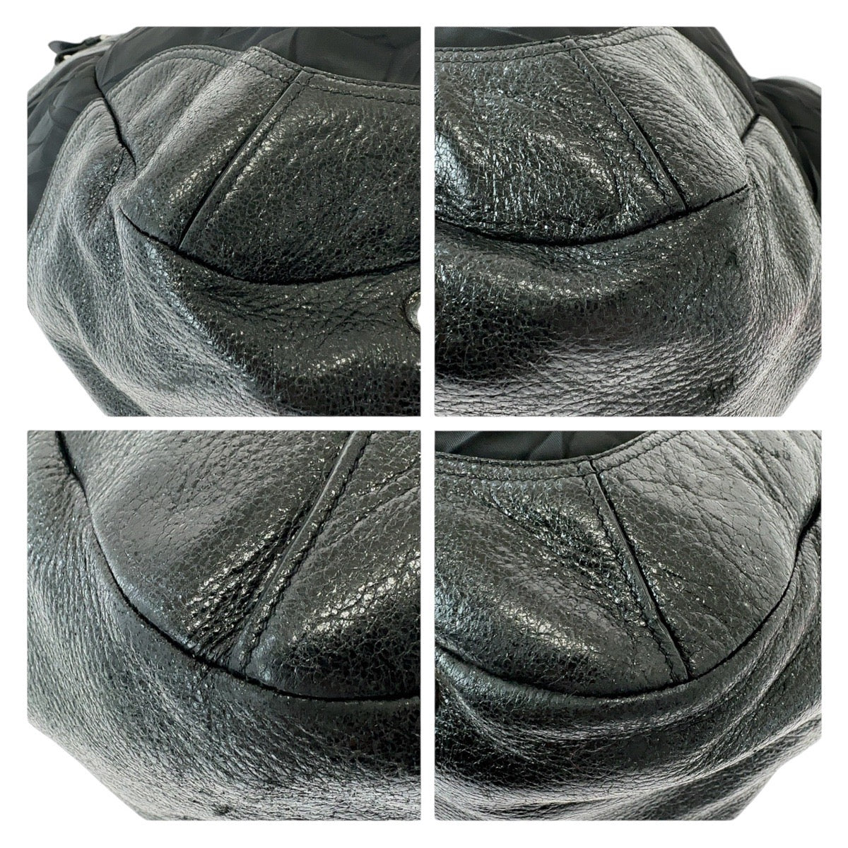 19816
PRADA プラダ テスート しわ加工 三角ロゴプレート ブラック 黒 シルバー金具 ナイロン / レザー ショルダーバッグ ハンドバッグ  レディース ABP