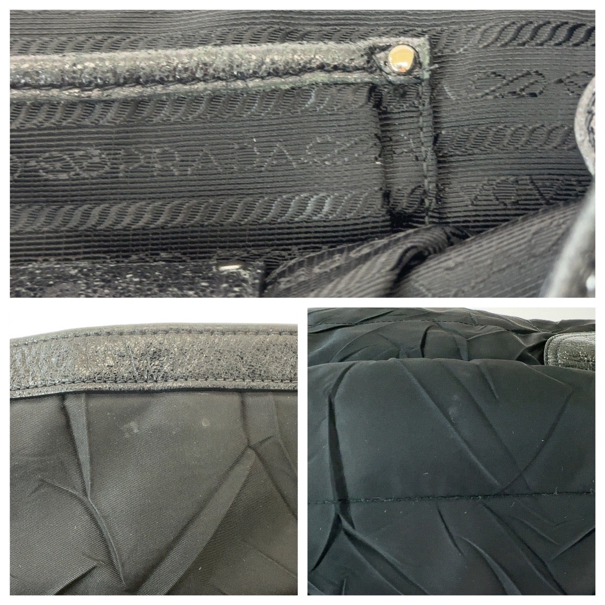 19816
PRADA プラダ テスート しわ加工 三角ロゴプレート ブラック 黒 シルバー金具 ナイロン / レザー ショルダーバッグ ハンドバッグ レディース ABP