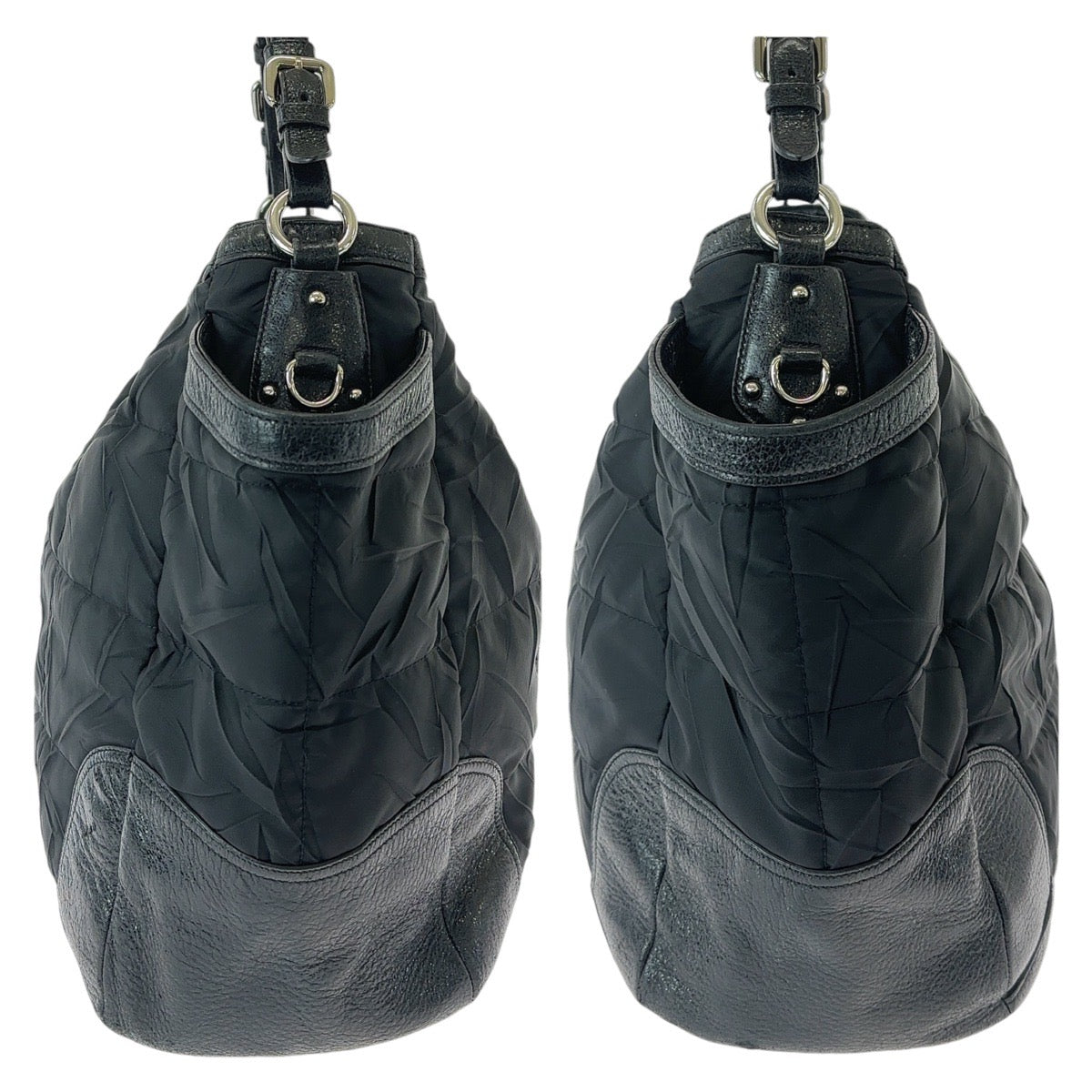 19816
PRADA プラダ テスート しわ加工 三角ロゴプレート ブラック 黒 シルバー金具 ナイロン / レザー ショルダーバッグ ハンドバッグ レディース ABP