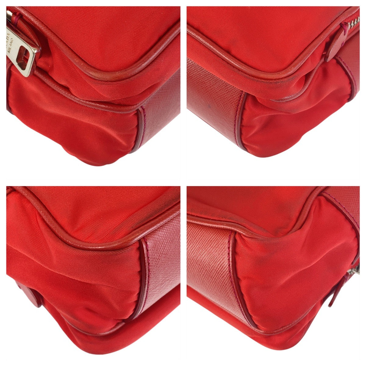 19820
PRADA プラダ テスート サフィアーノ 三角ロゴプレート レッド シルバー金具 ナイロン / レザー ショルダーバッグ ポシェット レディース AB
