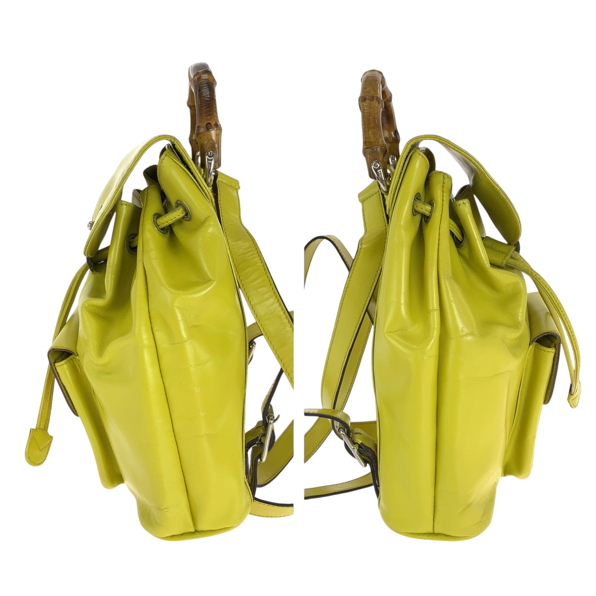 19825
GUCCI Vintage Bamboo Yellow Brown Silver Hardware Leather 003 2034 0030 Mini Backpack Women's ABP