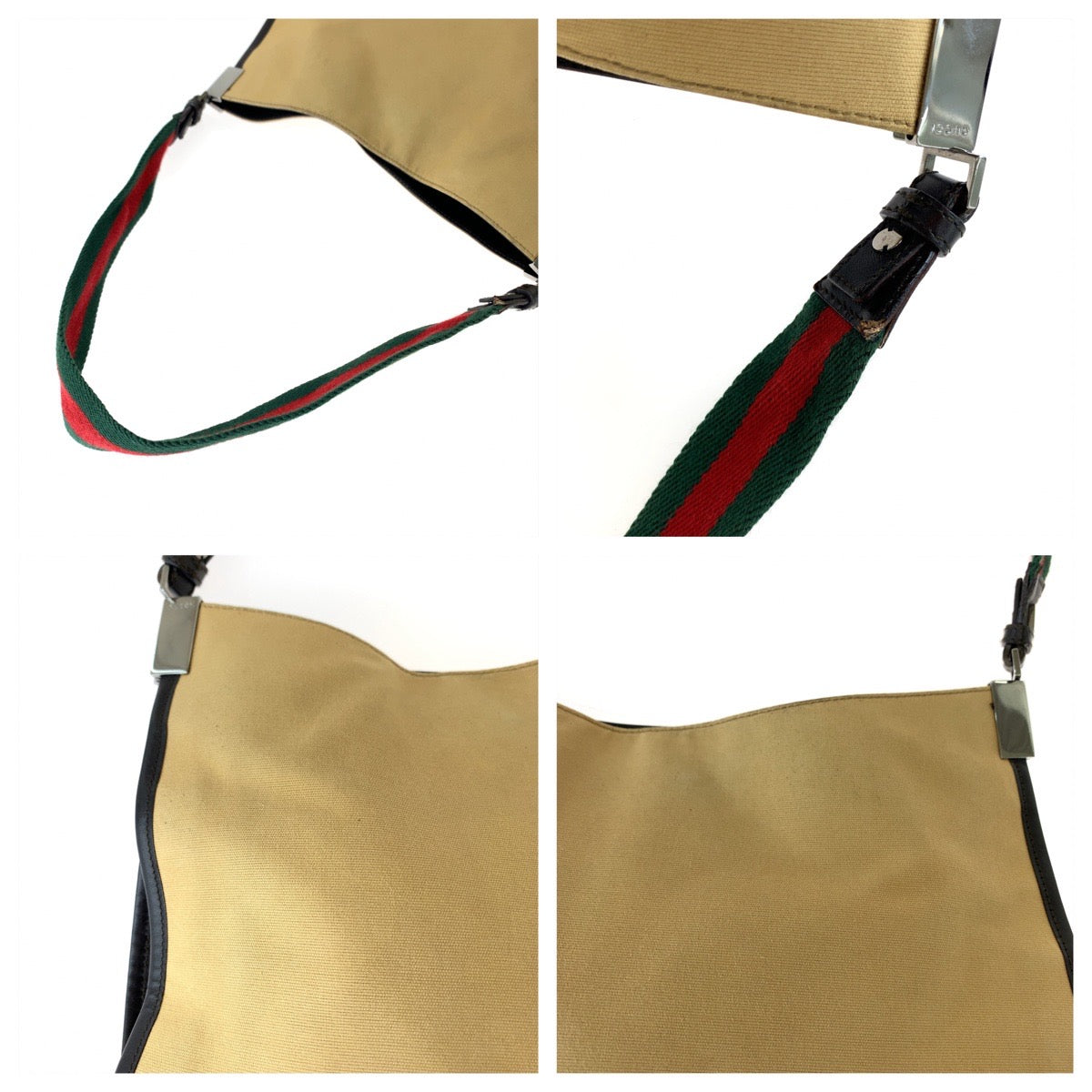 19827
GUCCI グッチ シェリーライン ベージュ レッド グリーン シルバー金具 キャンバス 001 4321 ホーボー ワンショルダーバッグ 肩掛け レディース ABP