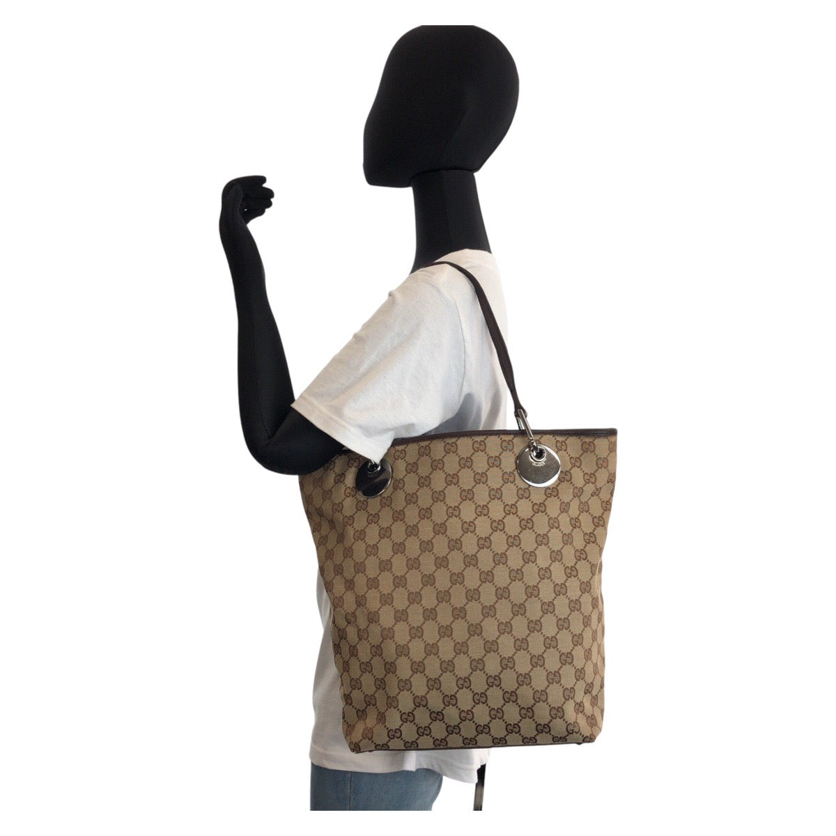 GUCCI グッチ ベージュ ブラウン GGキャンバス / レザー 120336 トートバッグ ショルダーバッグ レディース ABP