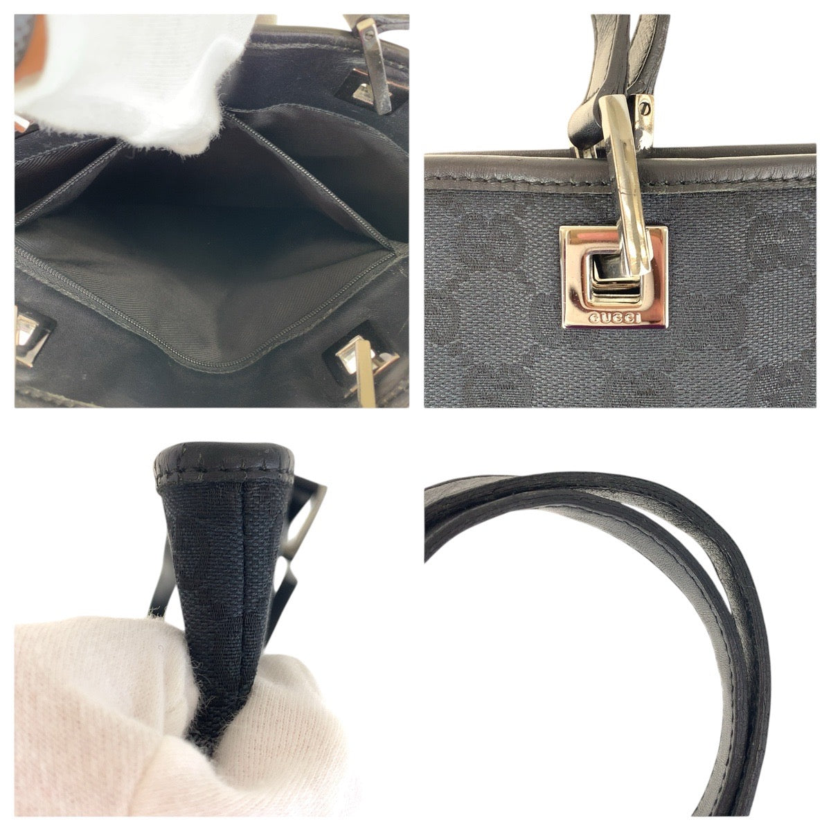 GUCCI グッチ ブラック 黒 シルバー金具 GGキャンバス / レザー 31243 トートバッグ ショルダーバッグ レディース ABP