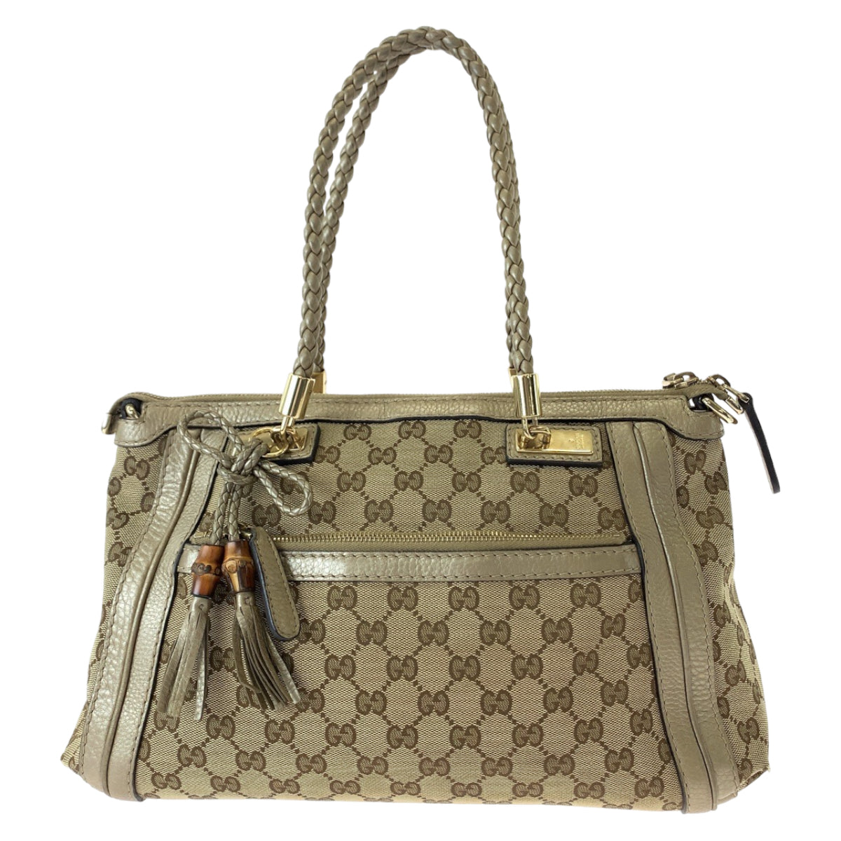 19839
GUCCI グッチ ベラ バンブー リボン タッセル ブラウン ゴールド金具 GGキャンバス 282300 トートバッグ ハンドバッグ  レディース AB