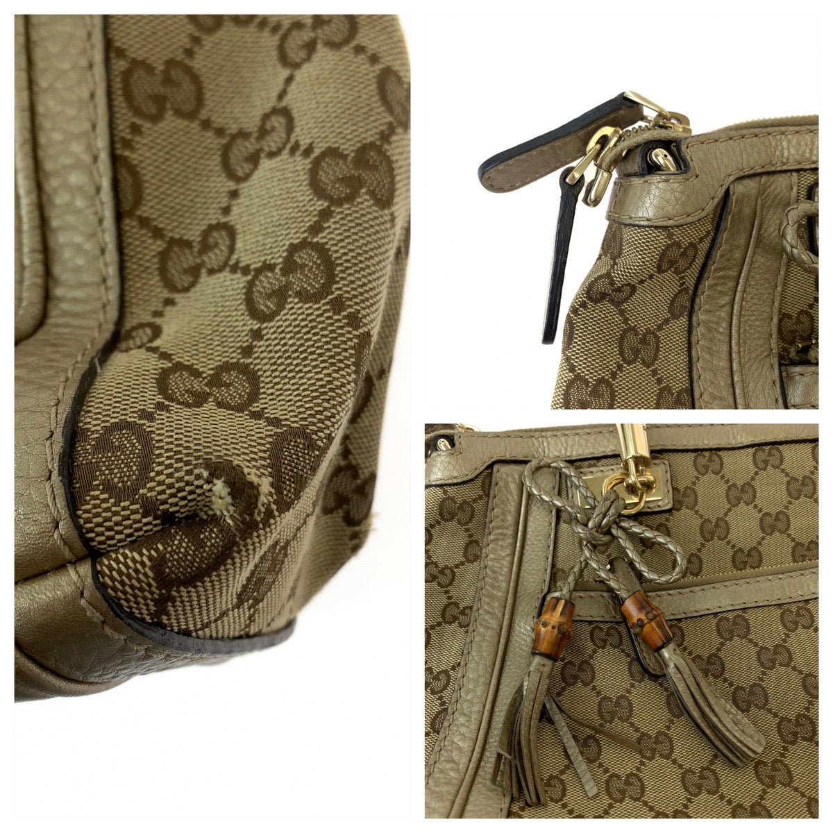 19839
GUCCI グッチ ベラ バンブー リボン タッセル ブラウン ゴールド金具 GGキャンバス 282300 トートバッグ ハンドバッグ  レディース AB
