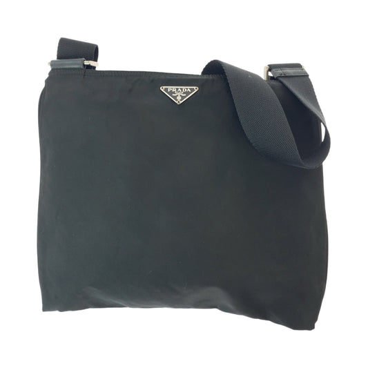 PRADA プラダ テスート 三角ロゴプレート ブラック シルバー金具 ナイロン 斜め掛け ショルダーバッグ ポシェット  レディース ABP