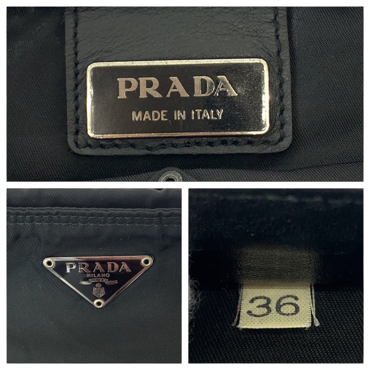 PRADA プラダ テスート 三角ロゴプレート ブラック シルバー金具 ナイロン 斜め掛け ショルダーバッグ ポシェット  レディース ABP