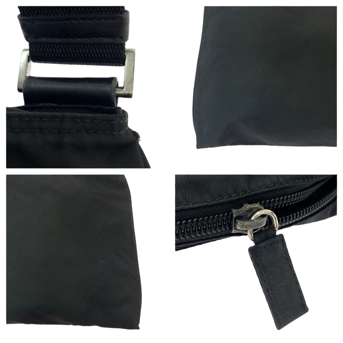 PRADA プラダ テスート 三角ロゴプレート ブラック シルバー金具 ナイロン 斜め掛け ショルダーバッグ ポシェット  レディース ABP