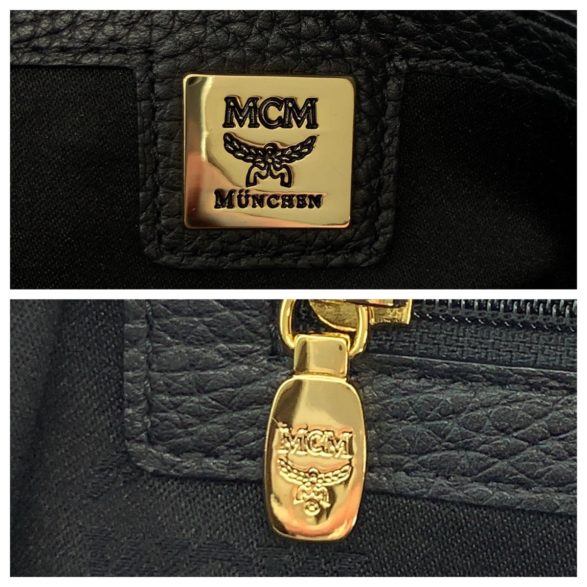MCM エム シー エム ロゴ ブラック 黒 ゴールド金具 レザー ハンドバッグ トートバッグ  レディース ABP