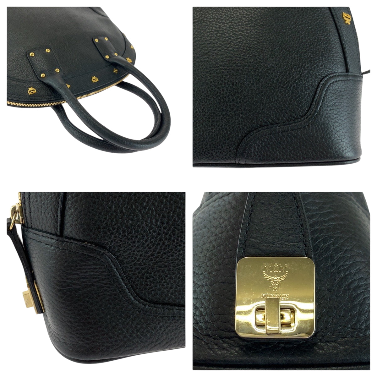 MCM エム シー エム ロゴ ブラック 黒 ゴールド金具 レザー ハンドバッグ トートバッグ  レディース ABP