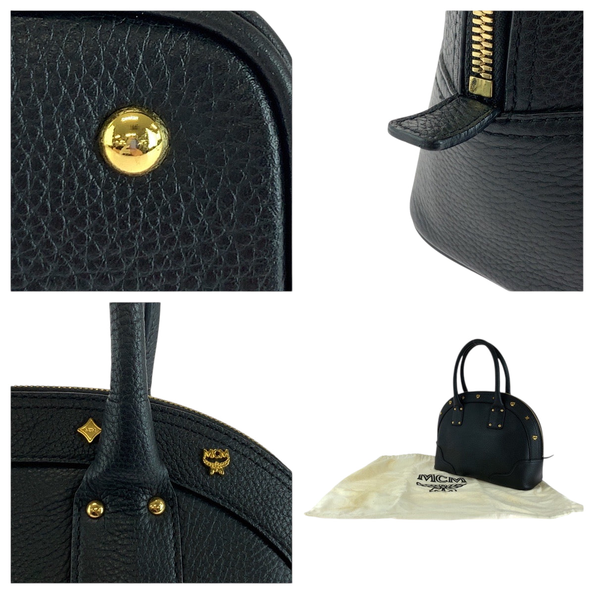 MCM エム シー エム ロゴ ブラック 黒 ゴールド金具 レザー ハンドバッグ トートバッグ  レディース ABP