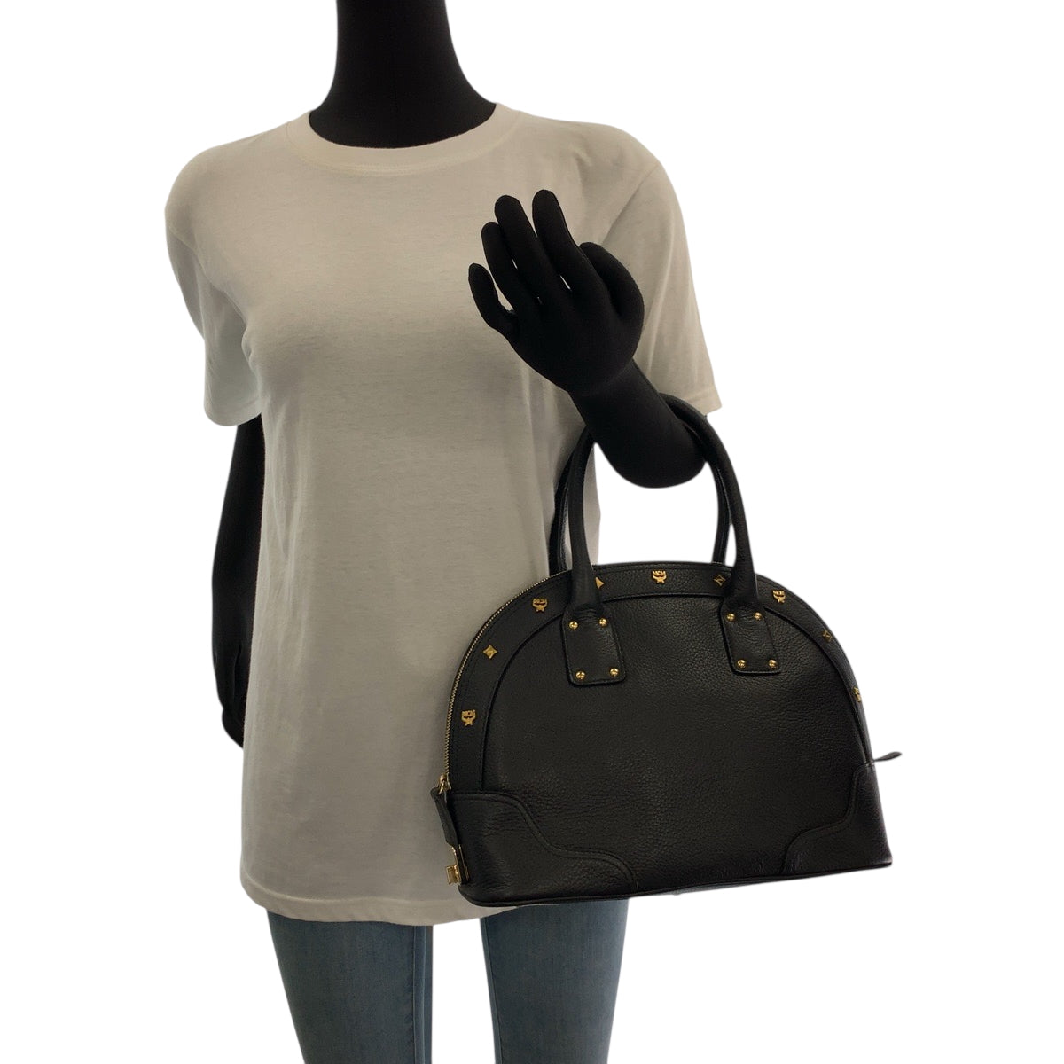 MCM エム シー エム ロゴ ブラック 黒 ゴールド金具 レザー ハンドバッグ トートバッグ  レディース ABP