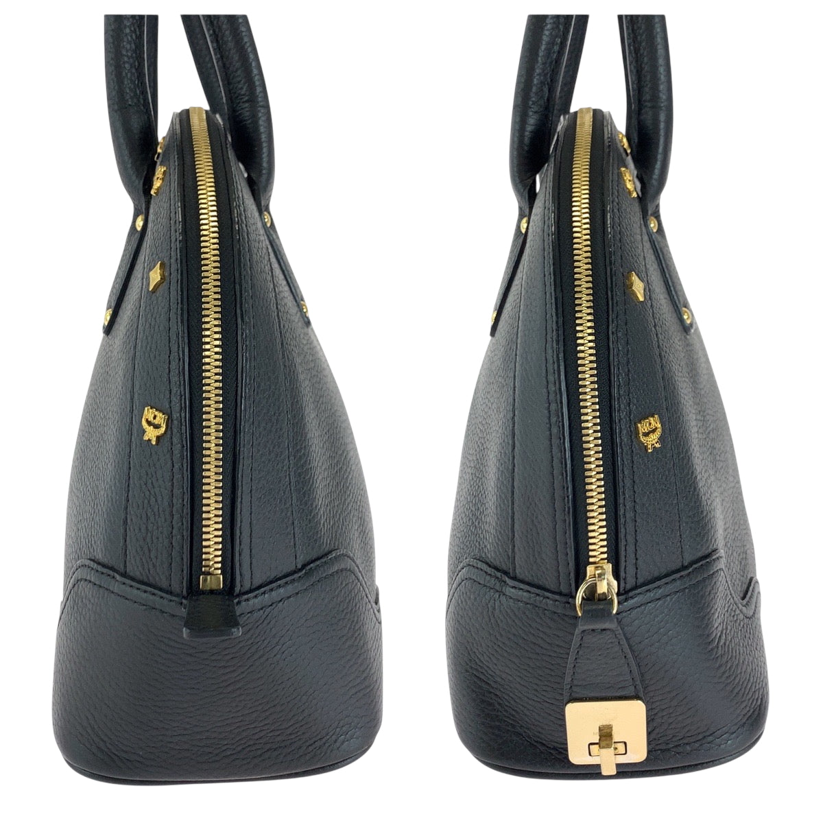 MCM エム シー エム ロゴ ブラック 黒 ゴールド金具 レザー ハンドバッグ トートバッグ  レディース ABP