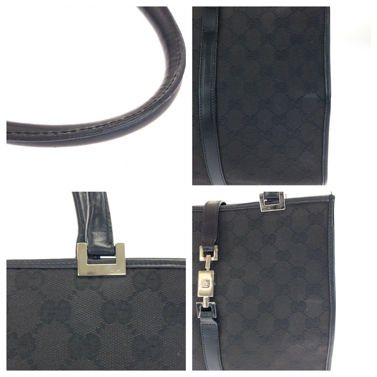 19851
GUCCI Jackie Black Silver Hardware GG Canvas 002 1065 Tote Bag Handbag Women's ABP34