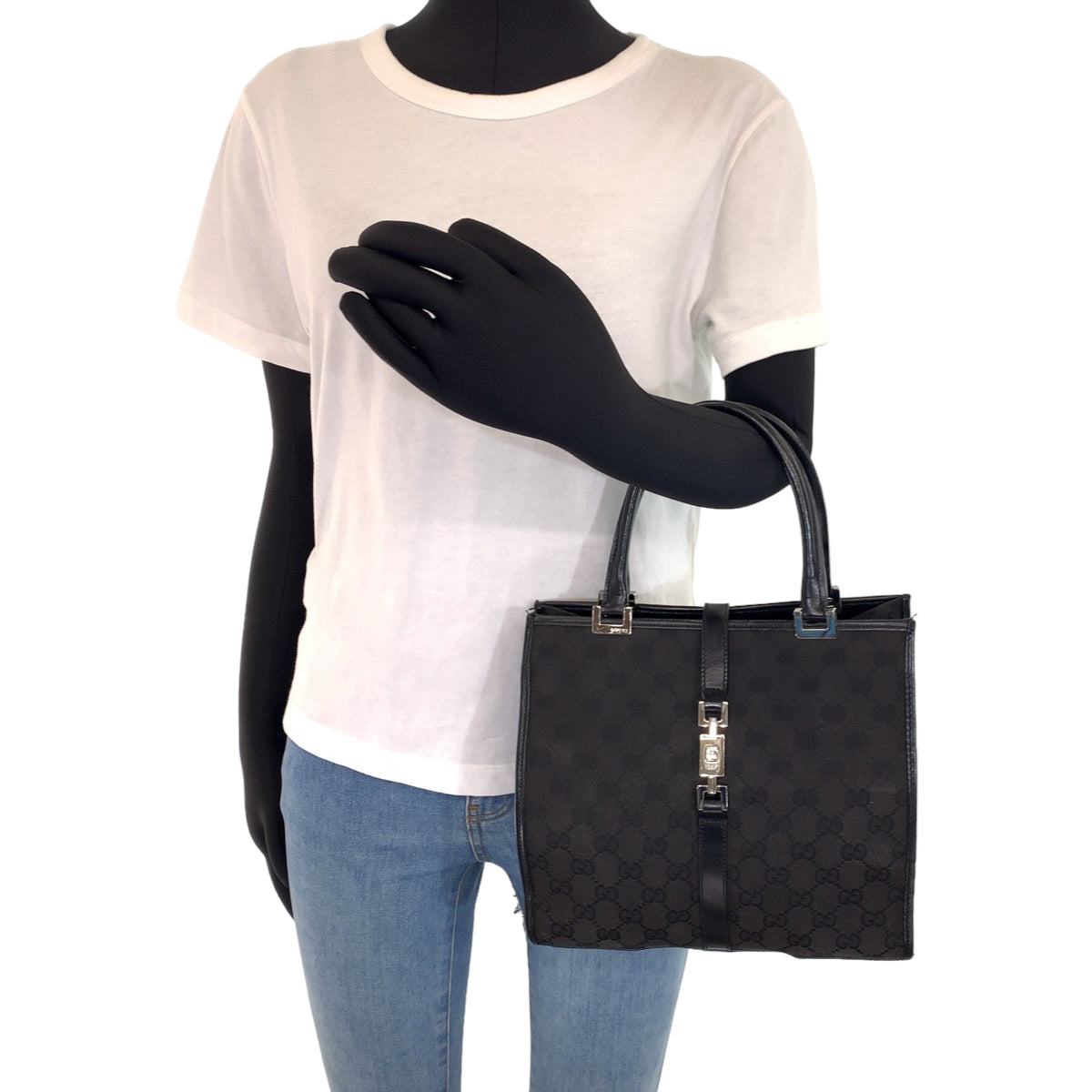 19851
GUCCI Jackie Black Silver Hardware GG Canvas 002 1065 Tote Bag Handbag Women's ABP34