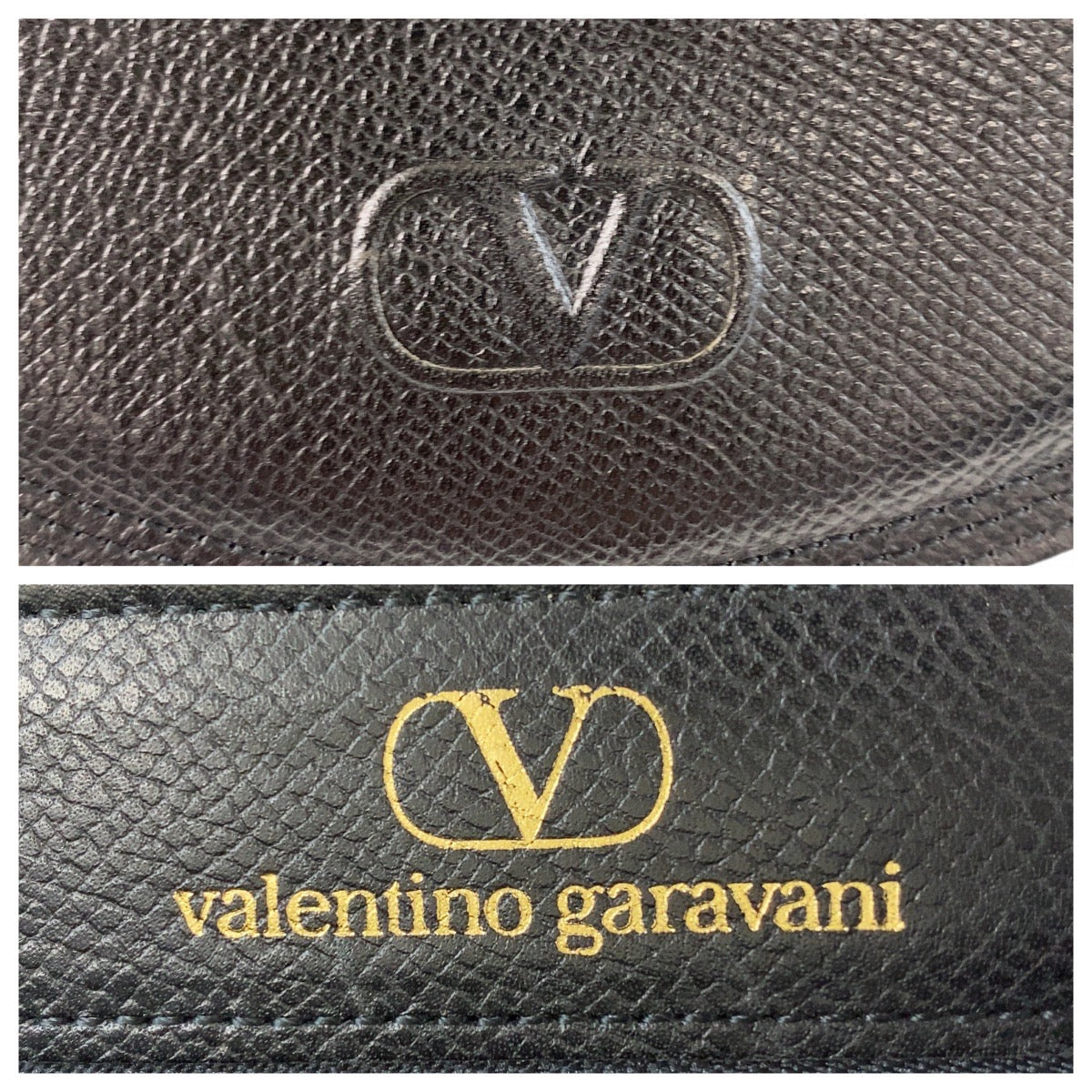 Valentino Garavani ヴァレンティノ ガラヴァーニ ヴィンテージ ブラック 黒 ゴールド金具 レザー 斜め掛け ショルダーバッグ ポシェット  レディース A