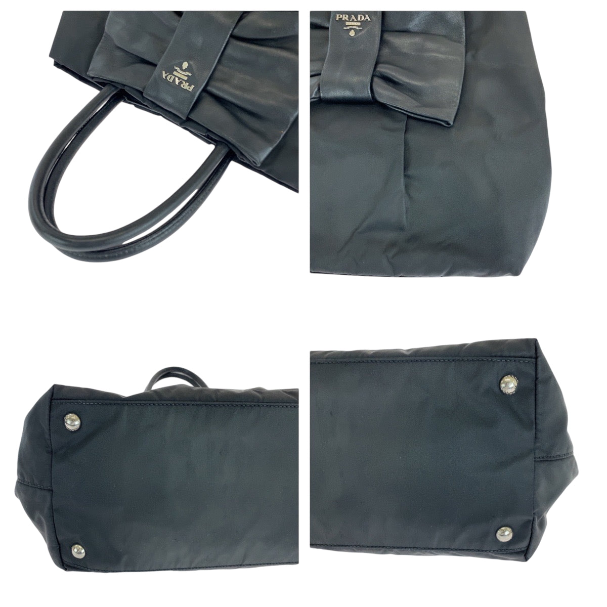 PRADA プラダ テスート リボン 三角ロゴプレート ブラック 黒 シルバー金具 ナイロン BN1601 トートバッグ ハンドバッグ  レディース ABP