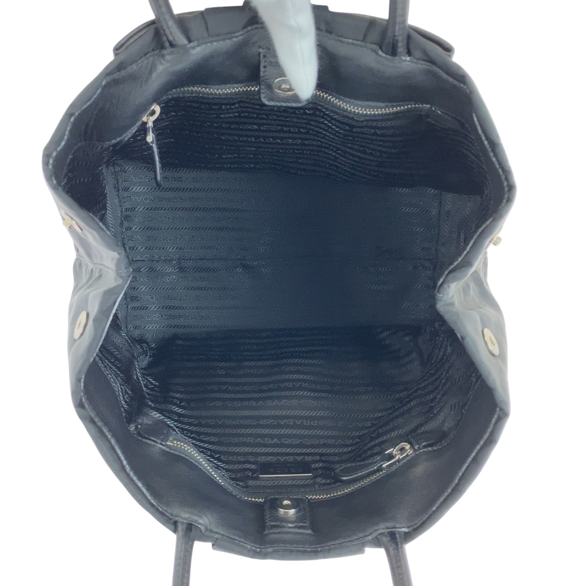 PRADA プラダ テスート リボン 三角ロゴプレート ブラック 黒 シルバー金具 ナイロン BN1601 トートバッグ ハンドバッグ  レディース ABP