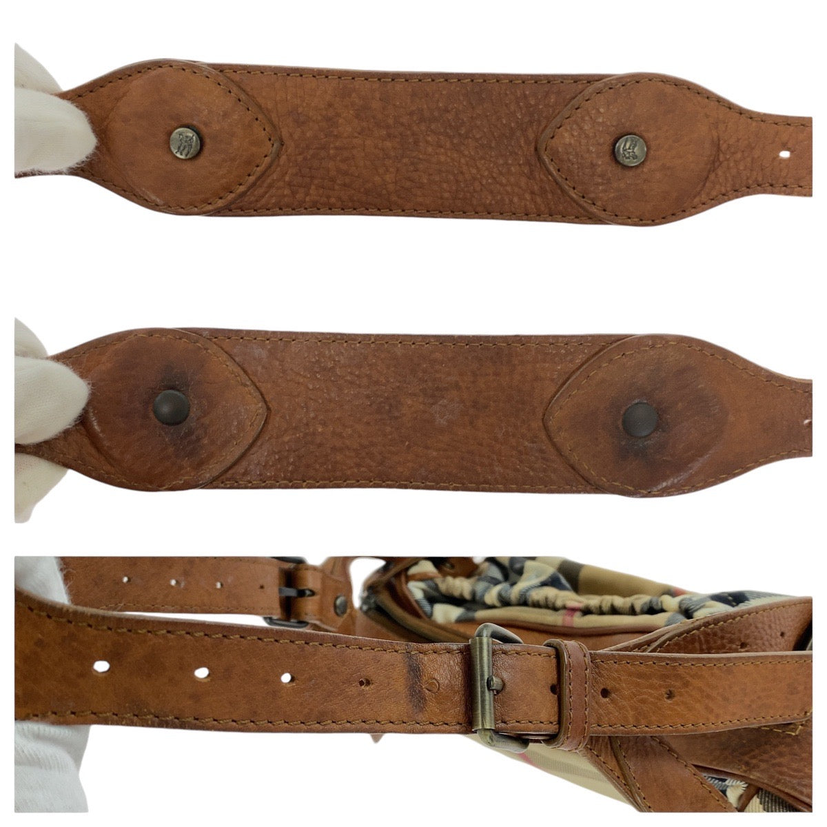 19857
BURBERRY バーバリー プローサム チェック柄 ブラウン ベージュ ガンメタ金具 キャンバス / レザー ショルダーバッグ レディース ABP35
