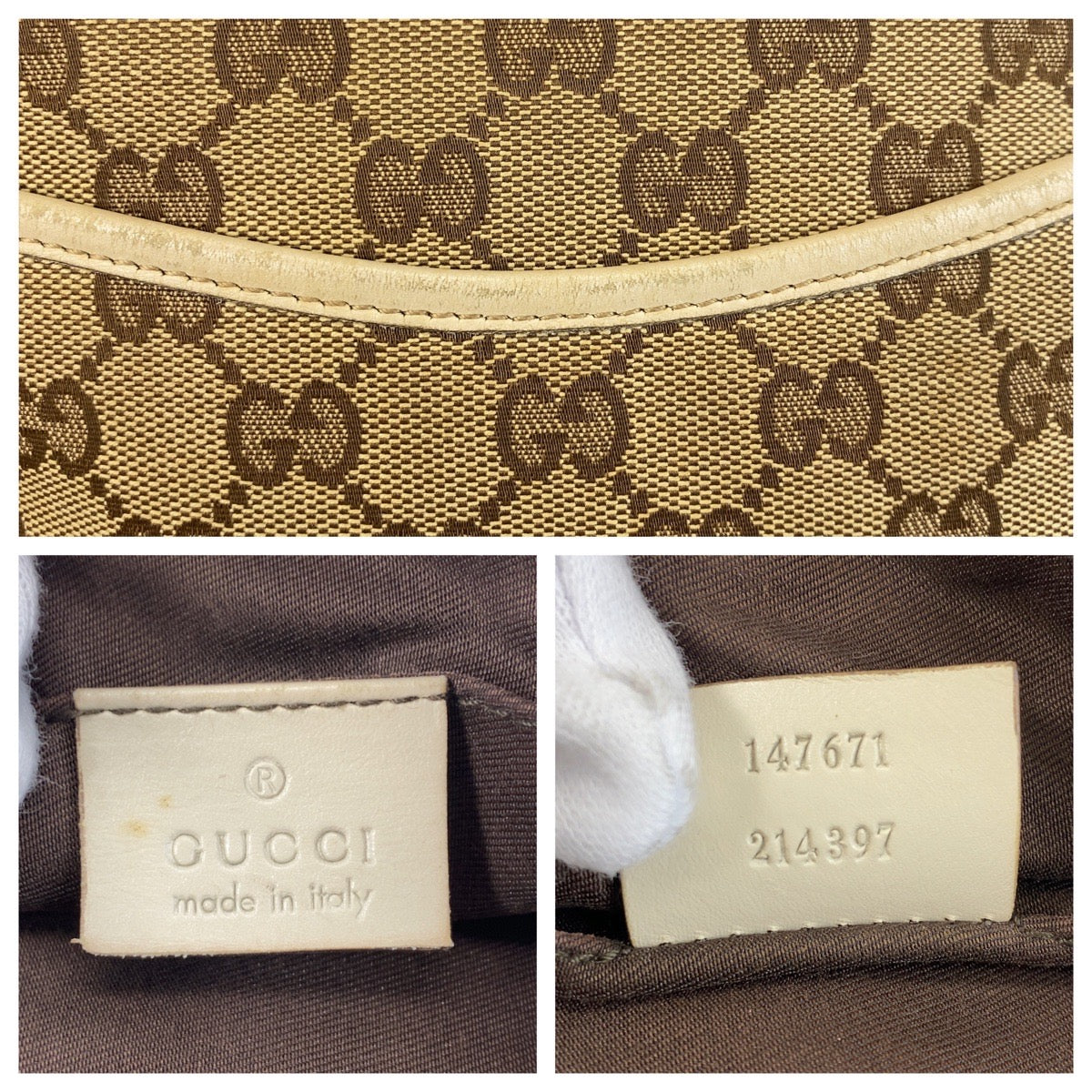 19859
GUCCI Beige White Silver Hardware GG Canvas / Leather 147671 Shoulder Bag Pochette Women's AB