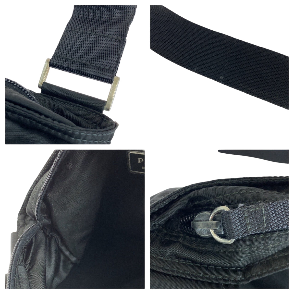 PRADA プラダ テスート 三角ロゴプレート ブラック 黒 シルバー金具 ナイロン ショルダーバッグ サコッシュ 男女兼用  メンズ ABP