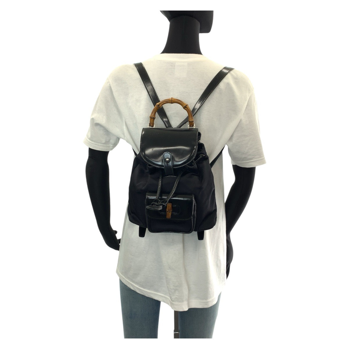 19871
GUCCI Bamboo Black Silver Hardware Leather 003 1998 0030 Backpack Daypack Women's ABP