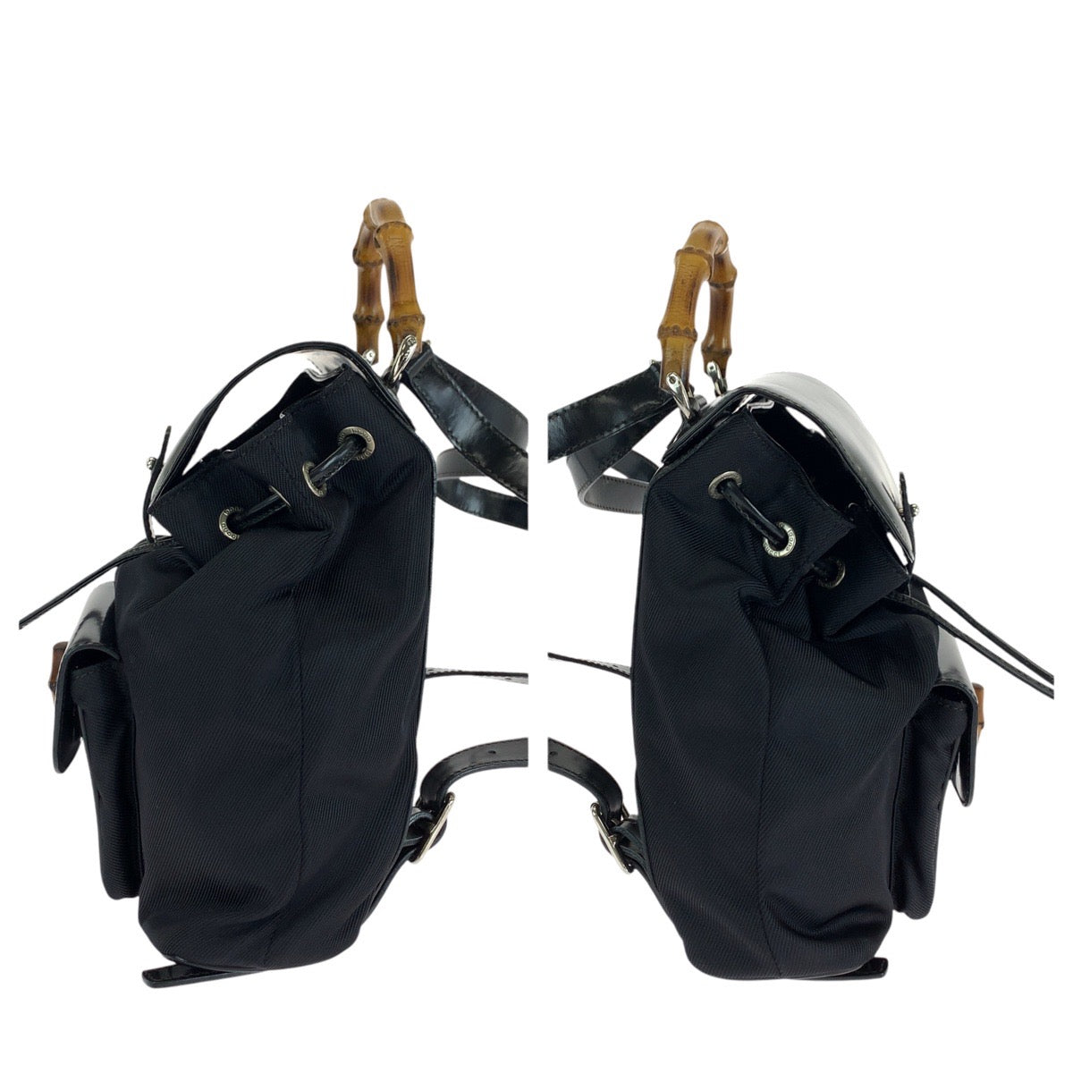 19871
GUCCI Bamboo Black Silver Hardware Leather 003 1998 0030 Backpack Daypack Women's ABP