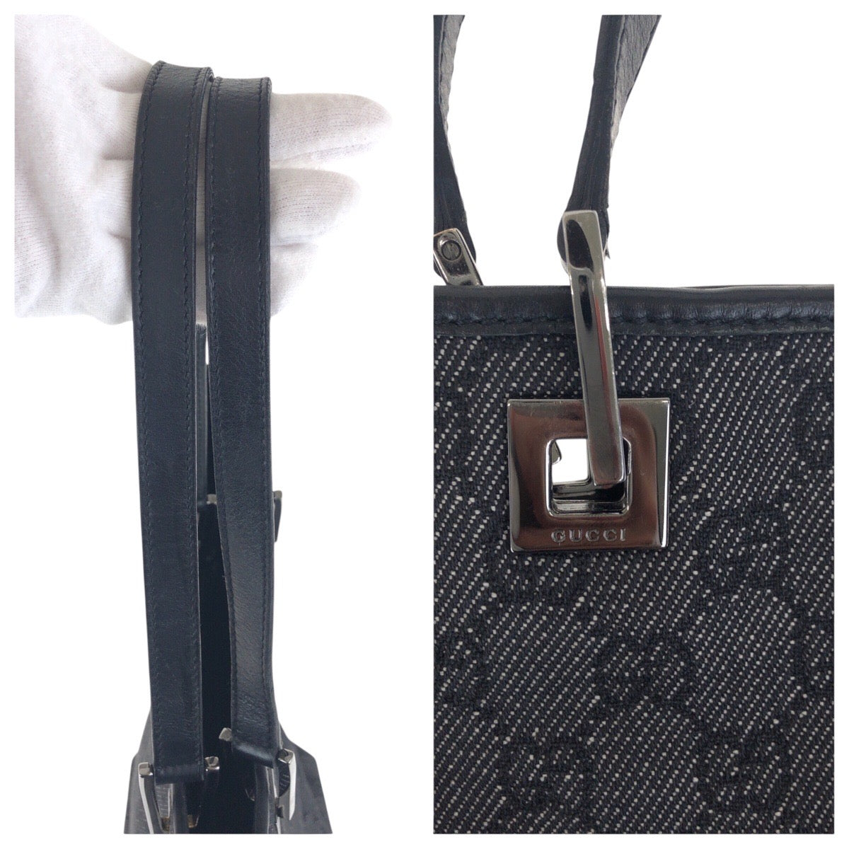 19872
GUCCI グッチ ブラック 黒 シルバー金具 GGキャンバス / レザー 31243 トートバッグ ショルダーバッグ レディース AB27