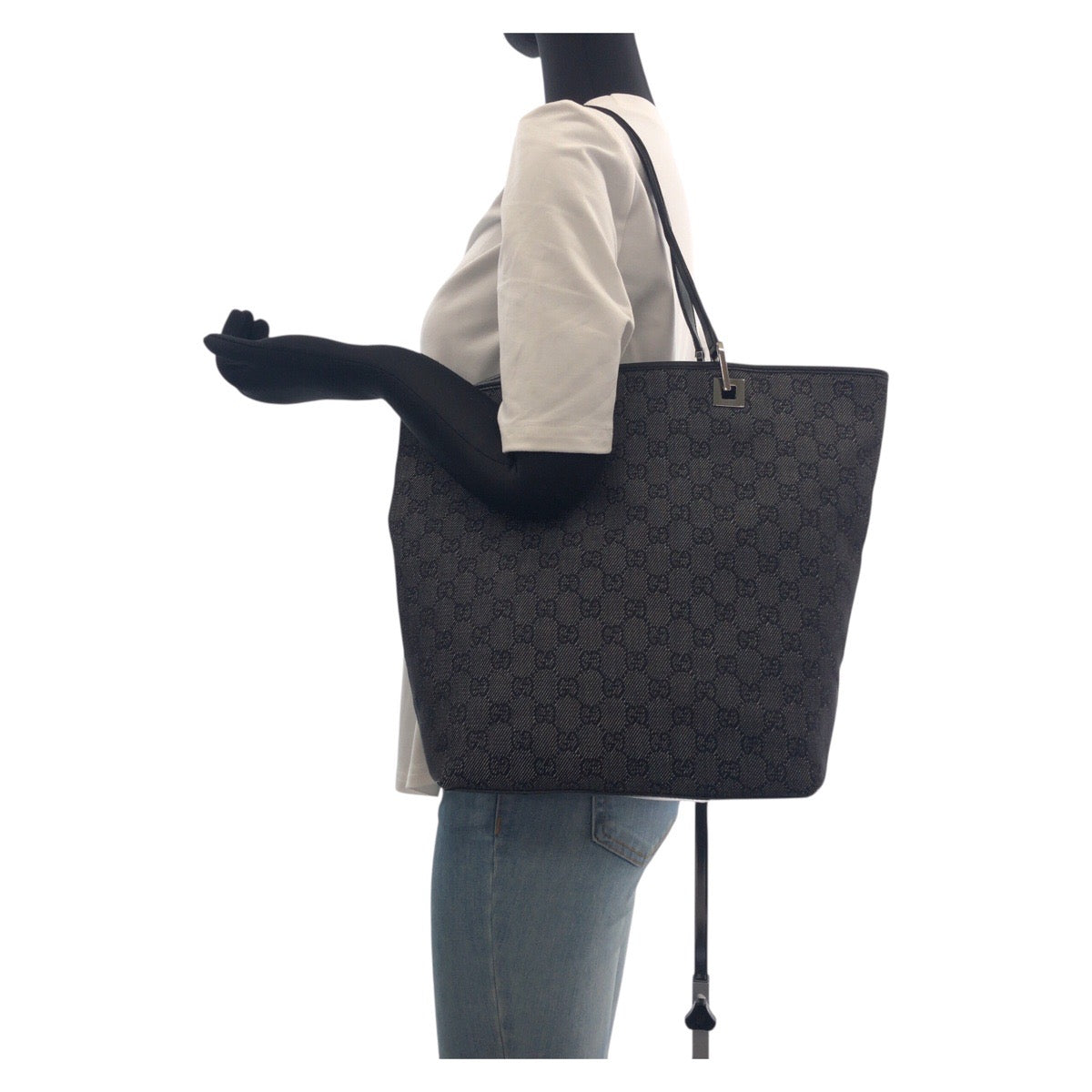 19872
GUCCI グッチ ブラック 黒 シルバー金具 GGキャンバス / レザー 31243 トートバッグ ショルダーバッグ レディース AB27