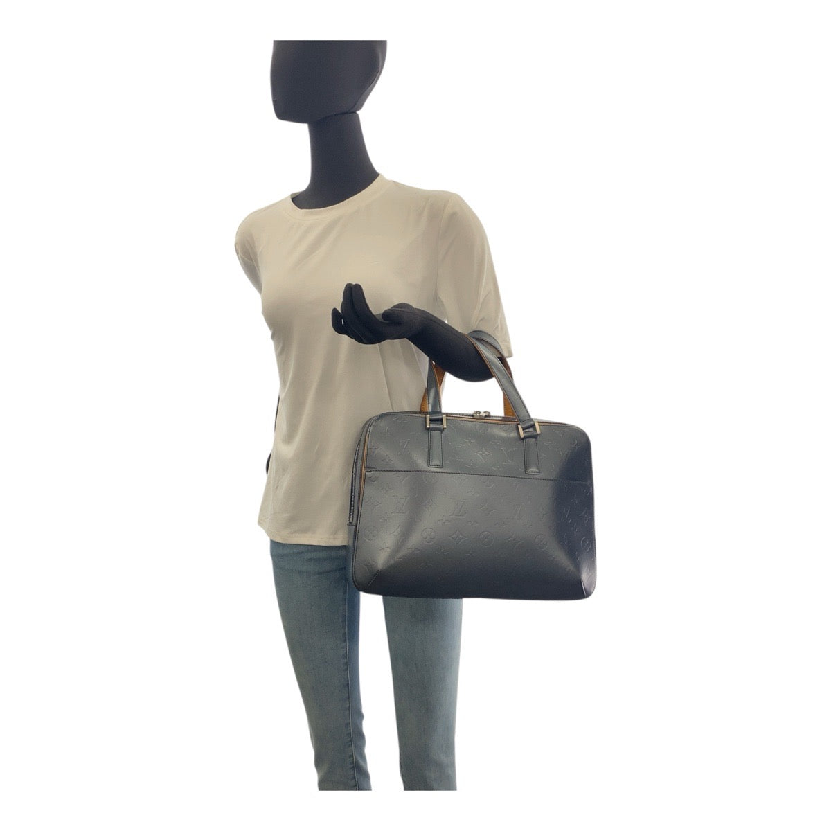 19873
LOUIS VUITTON Monogram Matte Malden Navy Silver Hardware Leather M55132 Business Bag Tote Bag Men's AB38