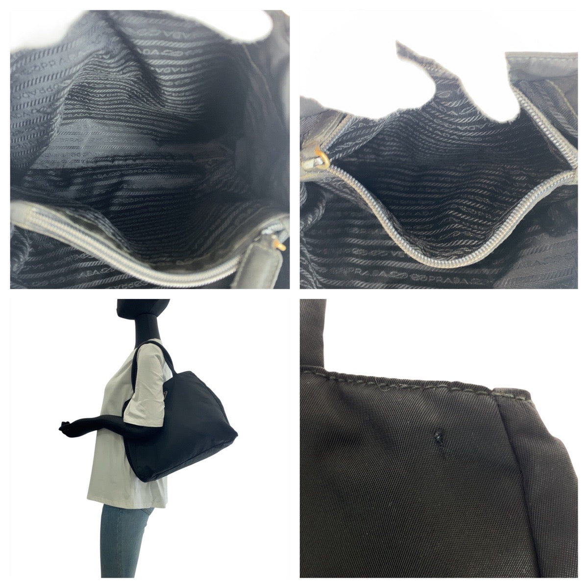 19875
PRADA プラダ テスート 三角ロゴプレート ブラック 黒 シルバー金具 ナイロン トートバッグ ショルダーバッグ レディース AB27