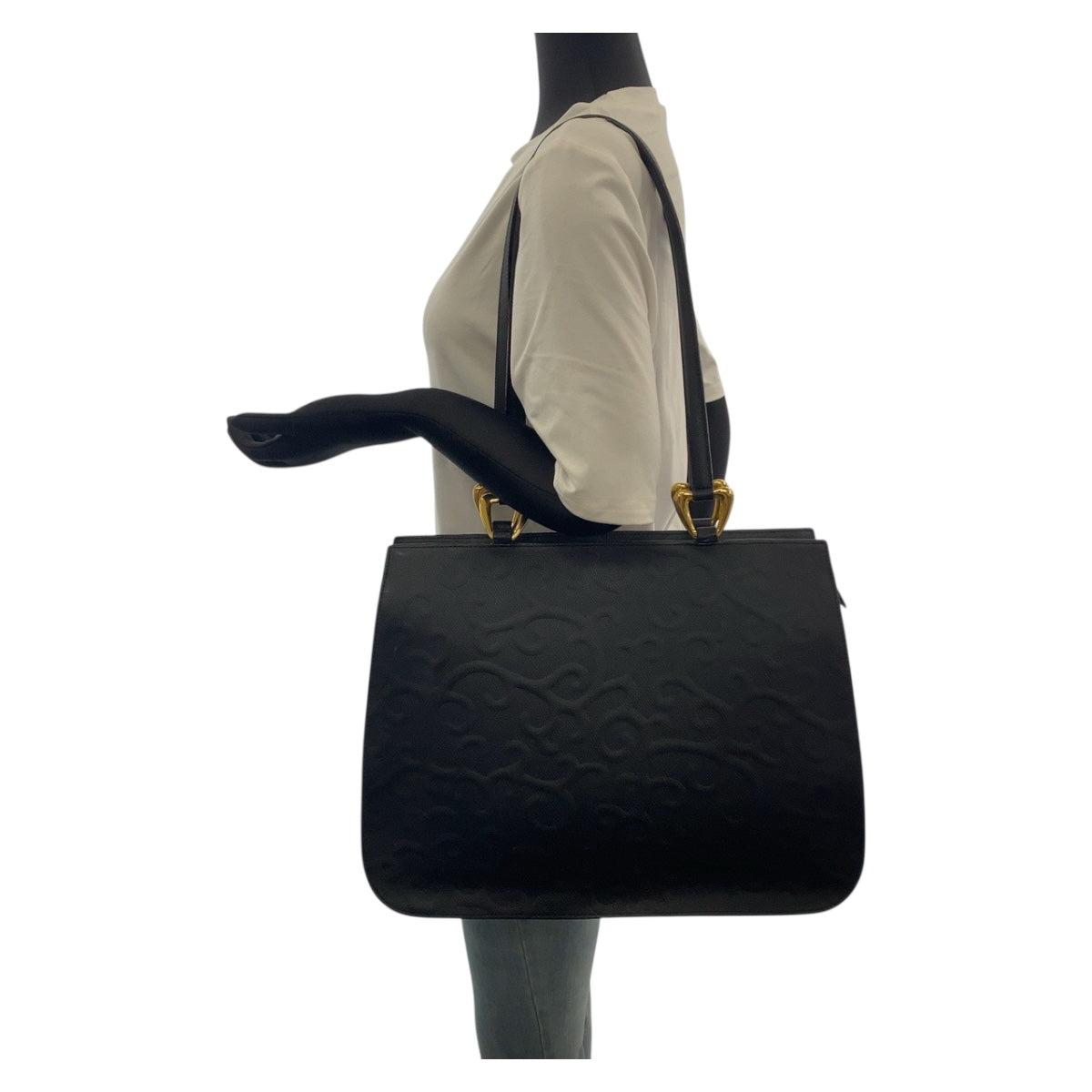 19878
YVES SAINT LAURENT Black Gold Hardware Leather Tote Bag Shoulder Bag Ladies AB