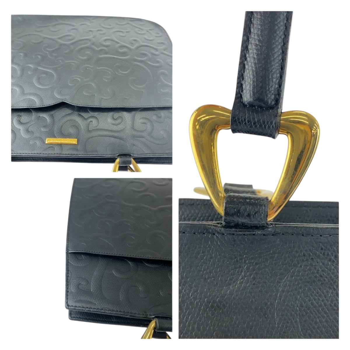 19878
YVES SAINT LAURENT Black Gold Hardware Leather Tote Bag Shoulder Bag Ladies AB