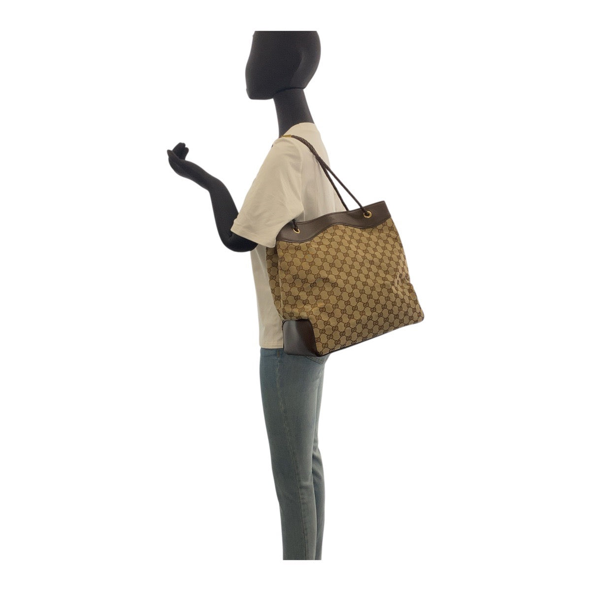 19880
GUCCI Beige Brown Gold Hardware GG Canvas / Leather 109141 Tote Bag Shoulder Bag Ladies AB34