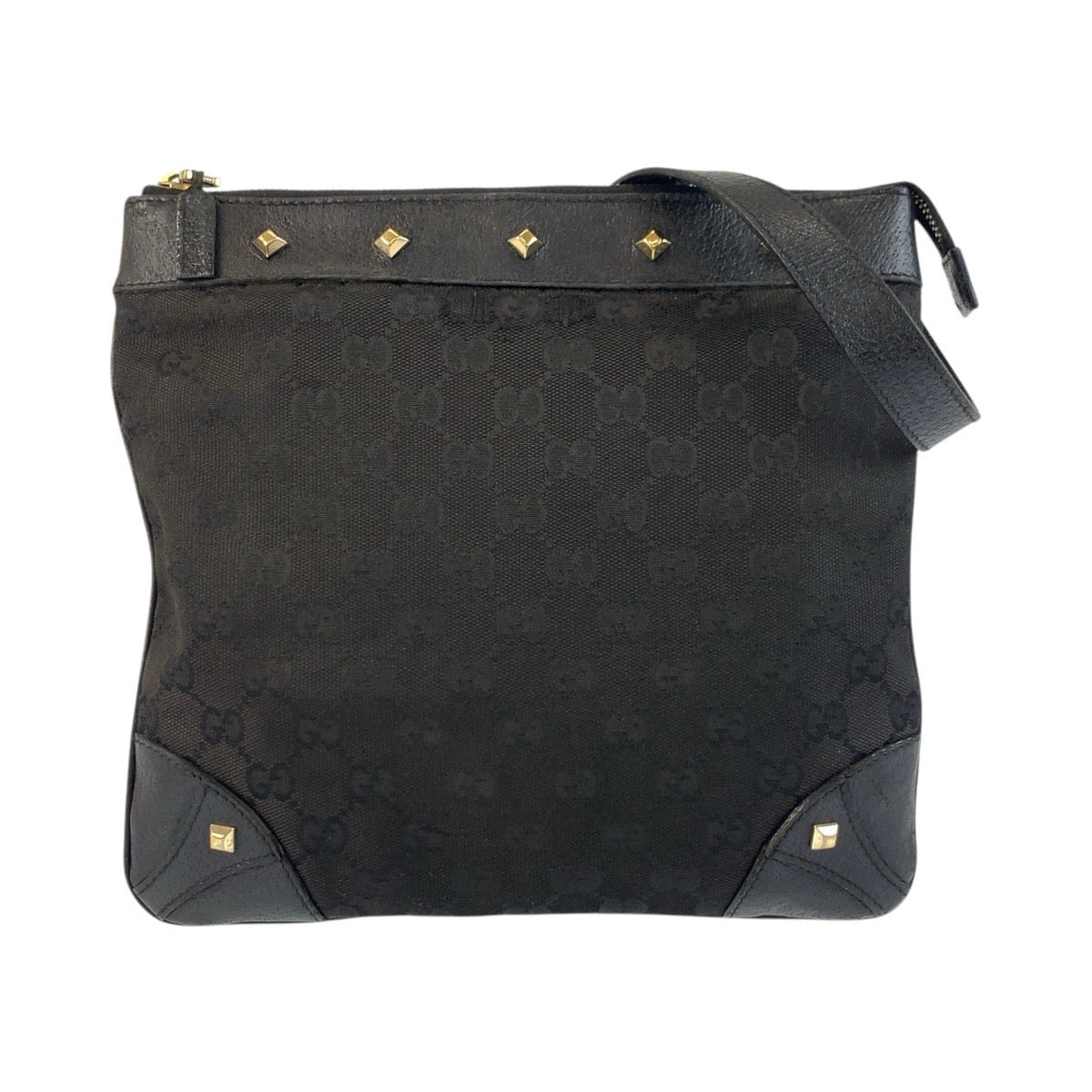 19884
GUCCI グッチ スタッズ ブラック 黒 ゴールド金具 GGキャンバス / レザー 120893 ショルダーバッグ ポシェット レディース AB20