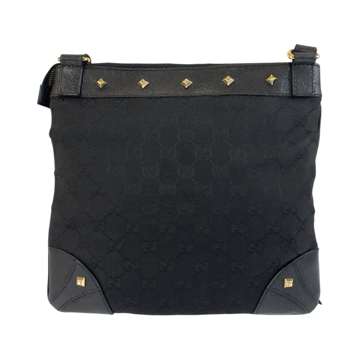 19884
GUCCI グッチ スタッズ ブラック 黒 ゴールド金具 GGキャンバス / レザー 120893 ショルダーバッグ ポシェット レディース AB20