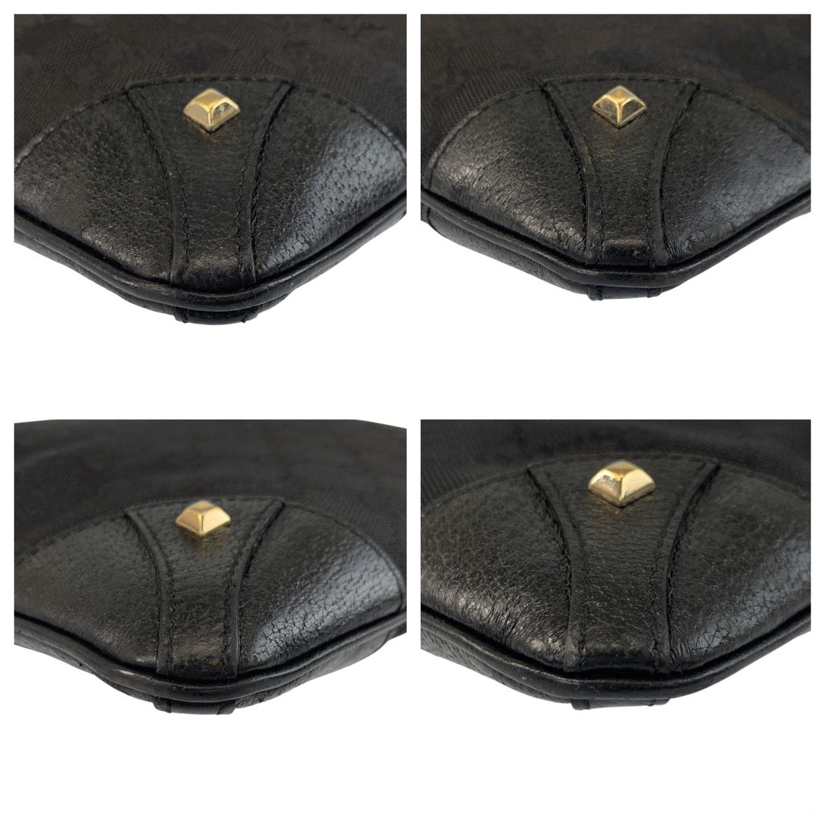 19884
GUCCI グッチ スタッズ ブラック 黒 ゴールド金具 GGキャンバス / レザー 120893 ショルダーバッグ ポシェット レディース AB20
