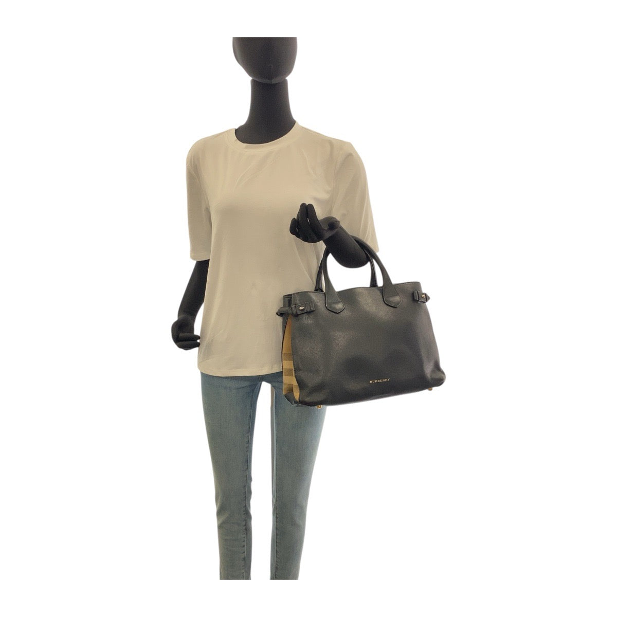 19887
BURBERRY バーバリー ブラック 黒 マルチカラー ゴールド金具 レザー / キャンバス ITCF&10SCA トートバッグ ショルダーバッグ 2WAY レディース AB40