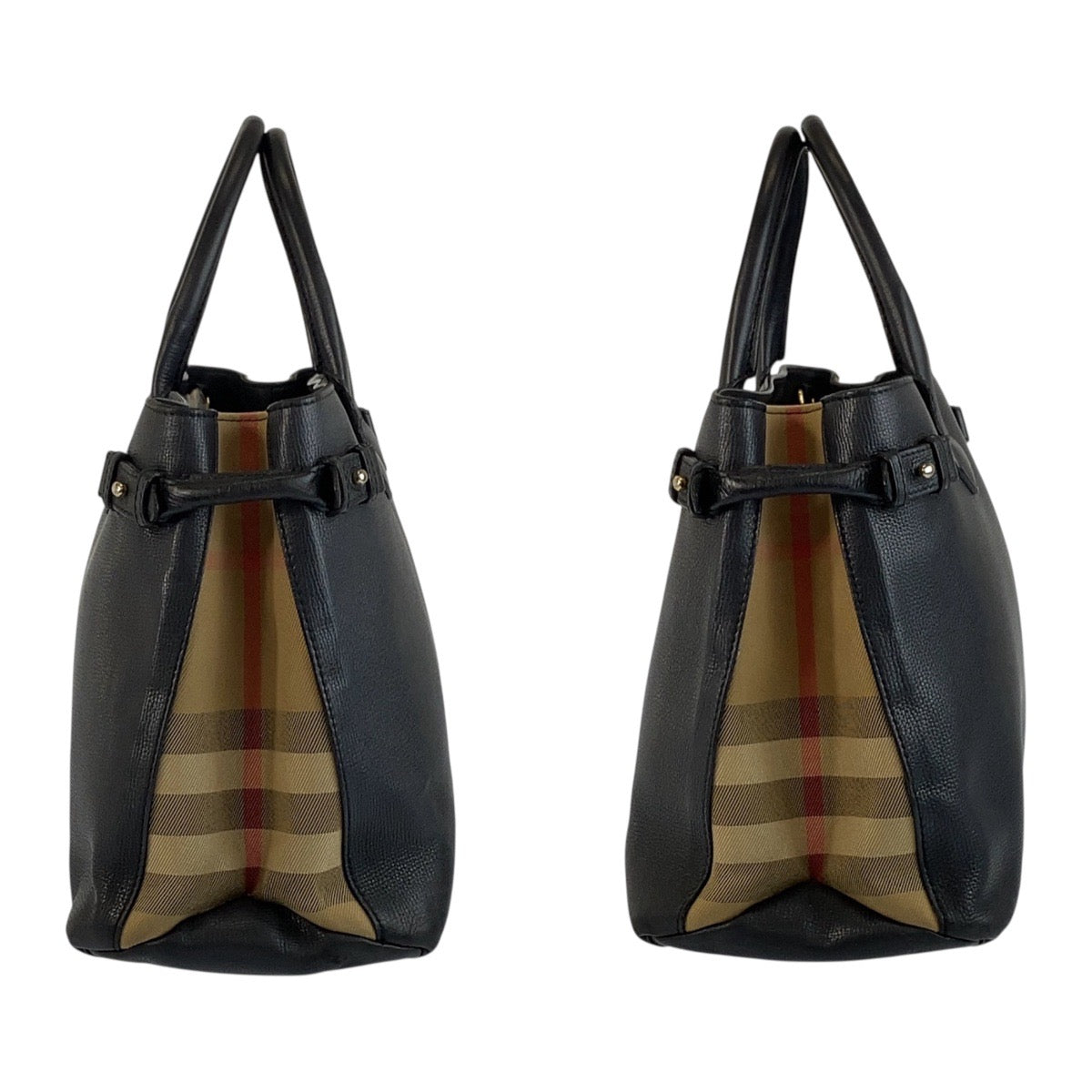 19887
BURBERRY バーバリー ブラック 黒 マルチカラー ゴールド金具 レザー / キャンバス ITCF&10SCA トートバッグ ショルダーバッグ 2WAY レディース AB40