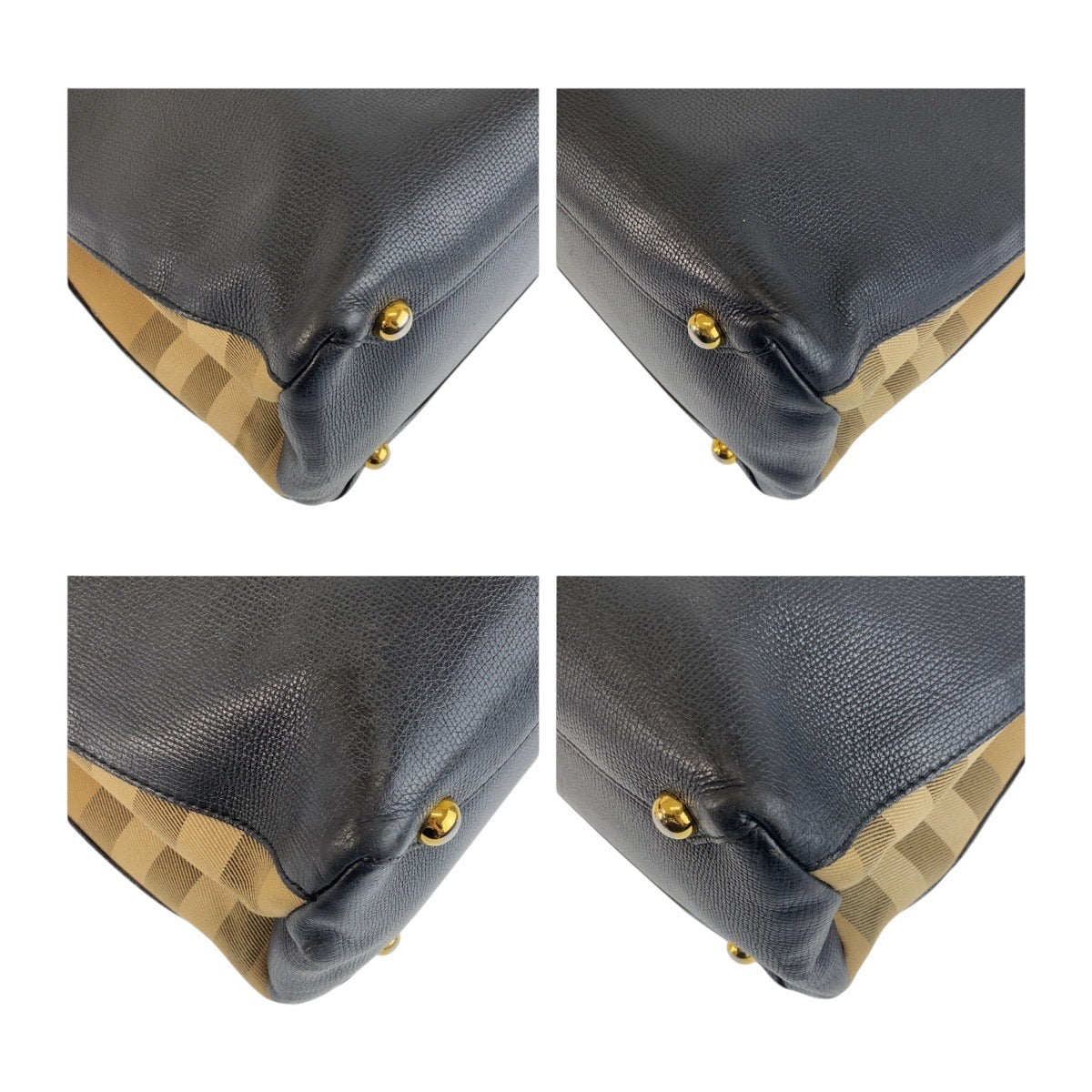 19887
BURBERRY バーバリー ブラック 黒 マルチカラー ゴールド金具 レザー / キャンバス ITCF&10SCA トートバッグ ショルダーバッグ 2WAY レディース AB40