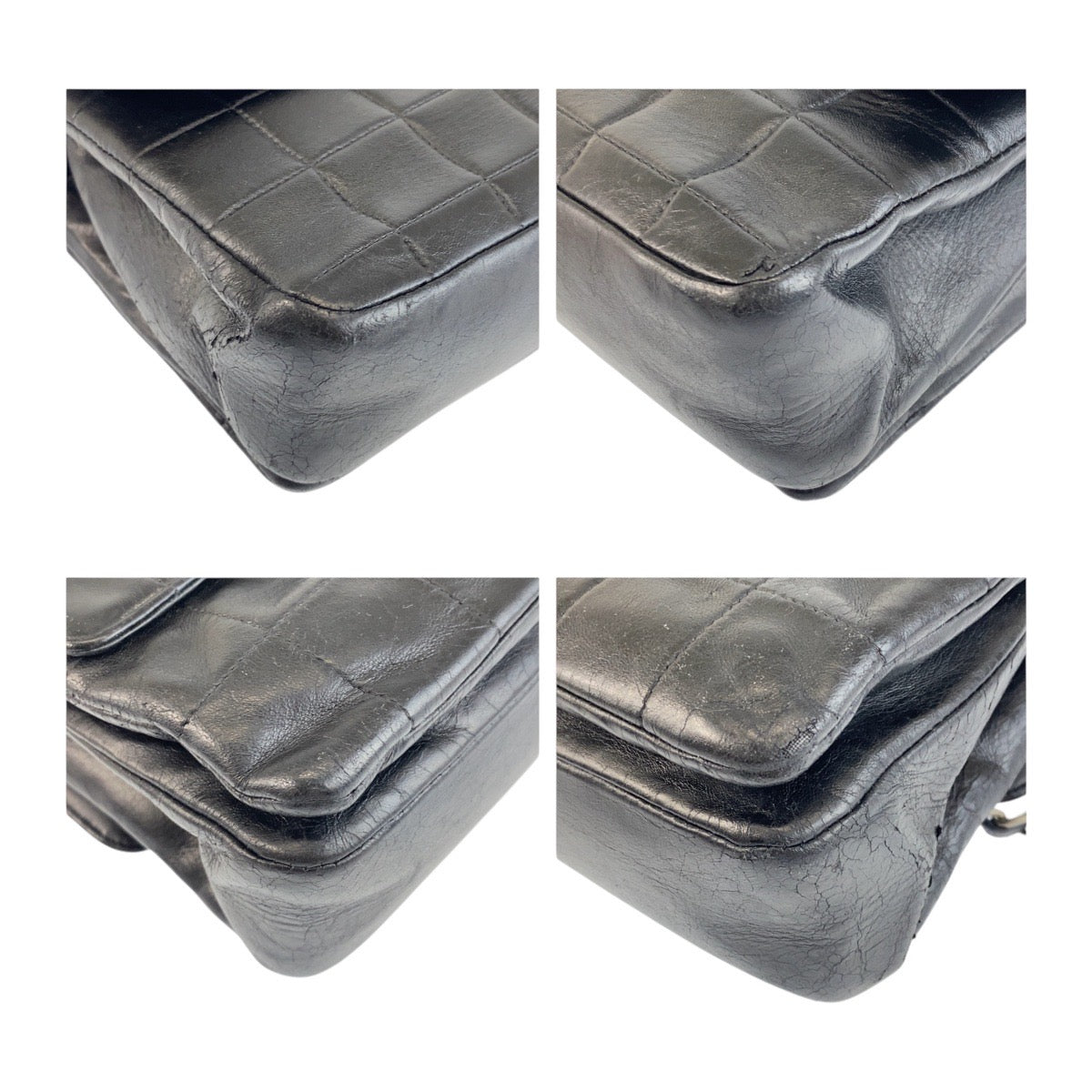 19890
CHANEL シャネル ヴィンテージ チョコバー ブラック 黒 シルバー金具 ラムスキン 6135*** チェーンショルダーバッグ レディース AB138