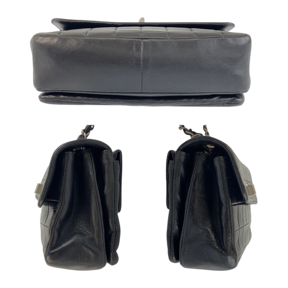 19890
CHANEL シャネル ヴィンテージ チョコバー ブラック 黒 シルバー金具 ラムスキン 6135*** チェーンショルダーバッグ レディース AB138