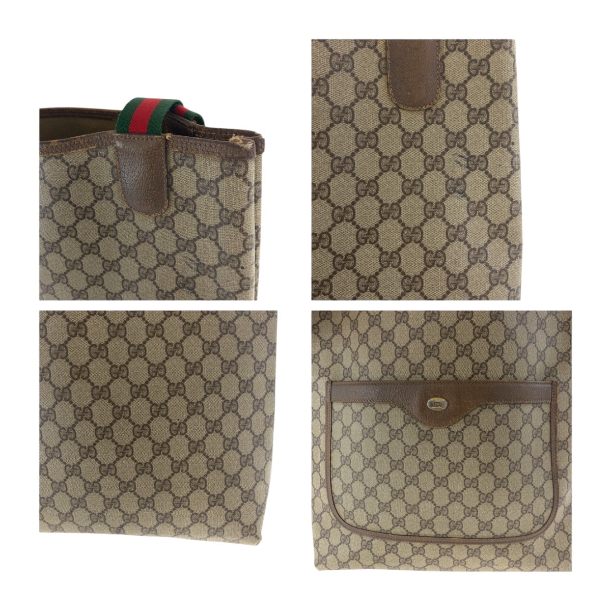 19891
GUCCI Old Gucci Sherry Line Beige Red Green GG Supreme Canvas 39 02 003 Tote Bag Shoulder Bag Ladies AB19