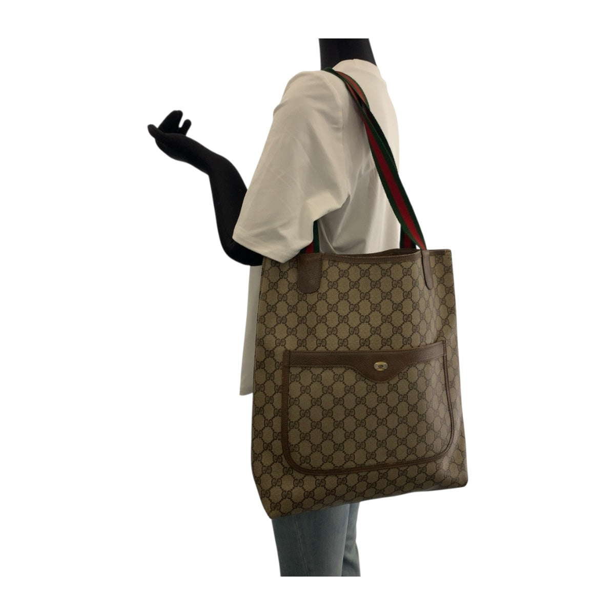 19891
GUCCI Old Gucci Sherry Line Beige Red Green GG Supreme Canvas 39 02 003 Tote Bag Shoulder Bag Ladies AB19