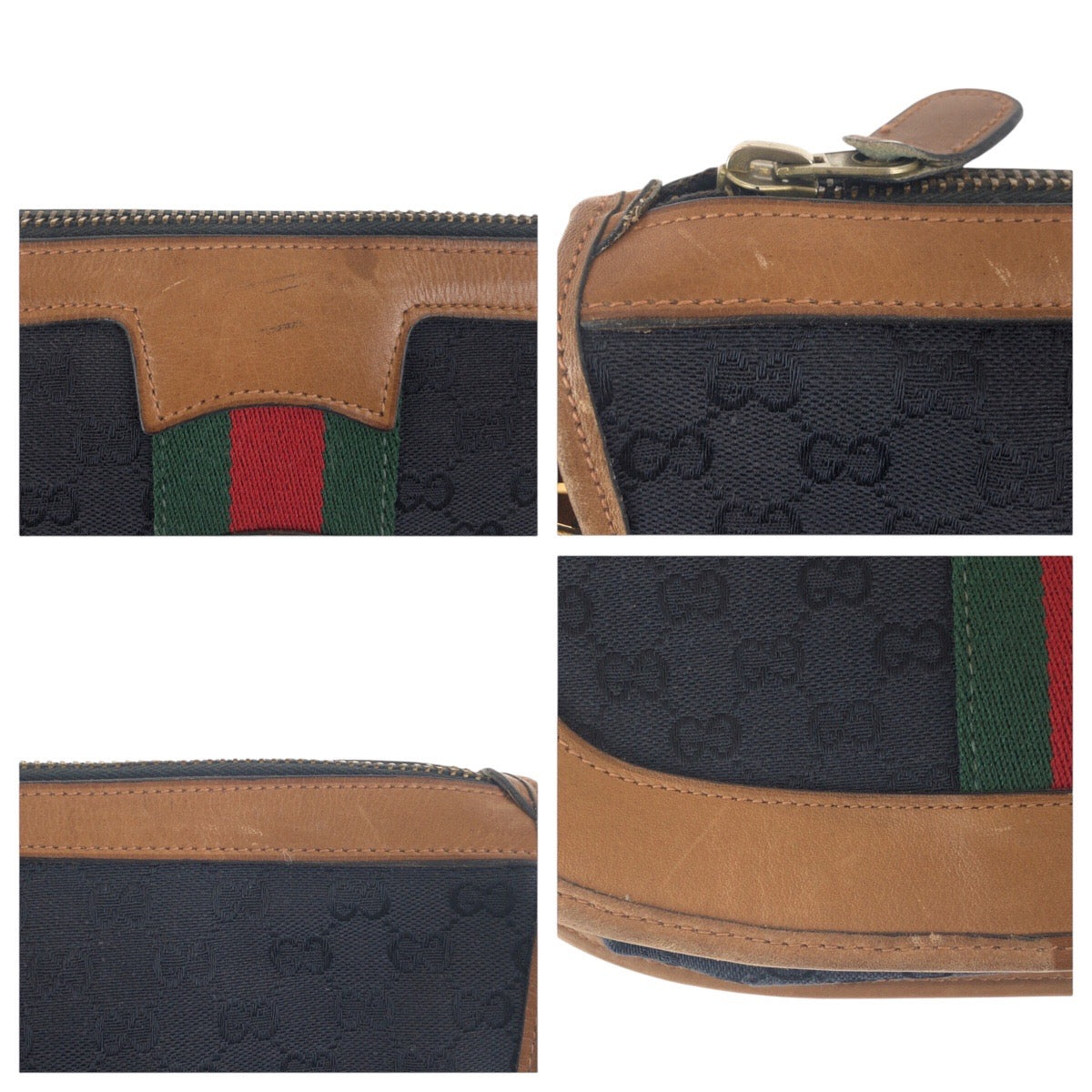 19906
GUCCI グッチ ヴィンテージ オールドグッチ シェリーライン ブラック 黒 ブラウン ゴールド金具 GGキャンバス / レザー ショルダーバッグ レディース AB45