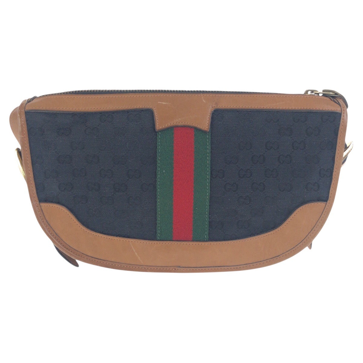 19906
GUCCI グッチ ヴィンテージ オールドグッチ シェリーライン ブラック 黒 ブラウン ゴールド金具 GGキャンバス / レザー ショルダーバッグ レディース AB45