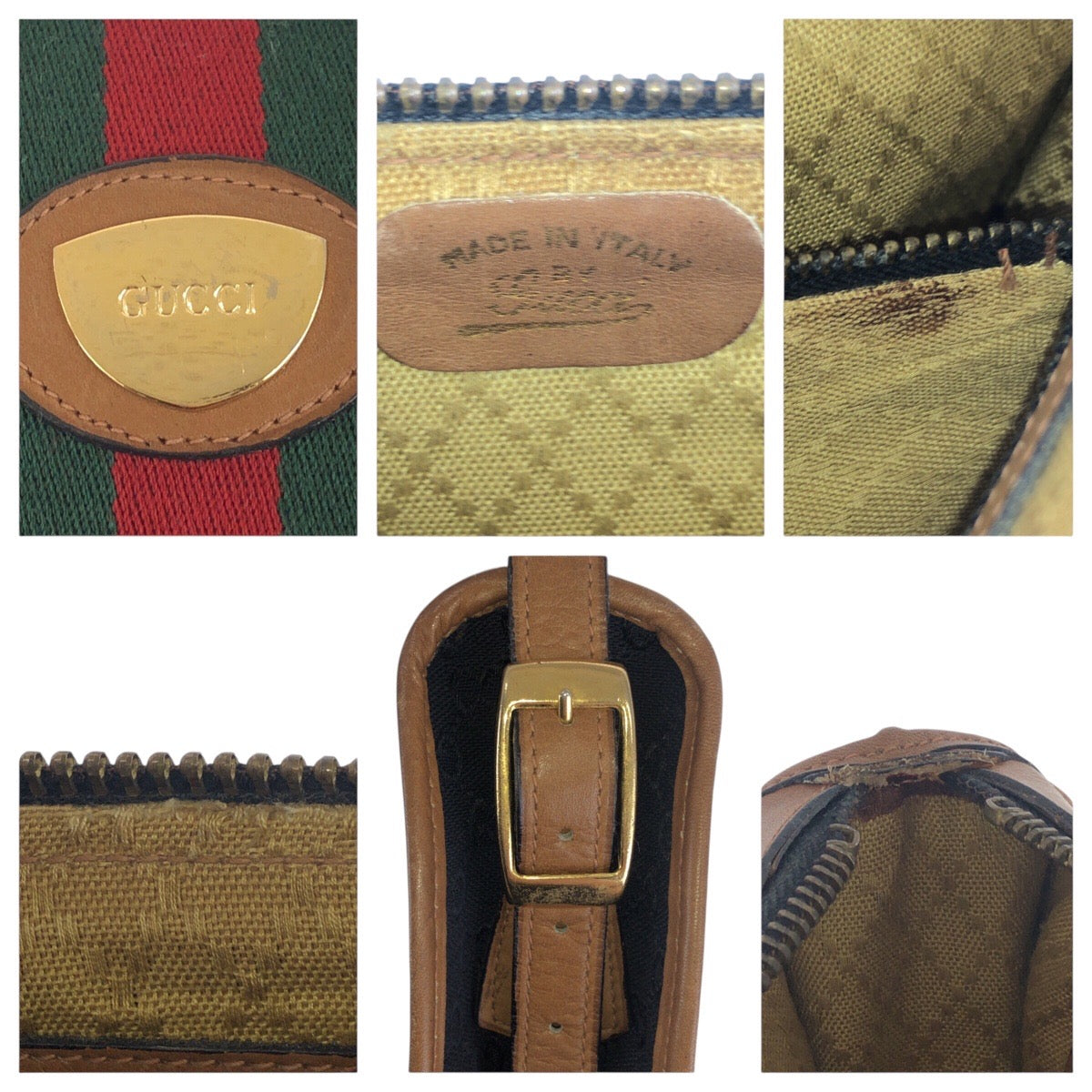 19906
GUCCI グッチ ヴィンテージ オールドグッチ シェリーライン ブラック 黒 ブラウン ゴールド金具 GGキャンバス / レザー ショルダーバッグ レディース AB45