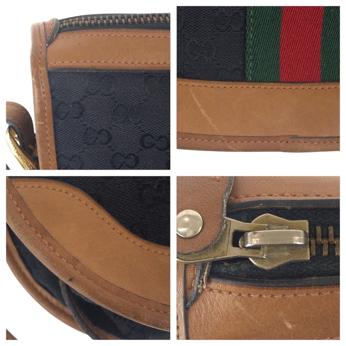 19906
GUCCI グッチ ヴィンテージ オールドグッチ シェリーライン ブラック 黒 ブラウン ゴールド金具 GGキャンバス / レザー ショルダーバッグ レディース AB45