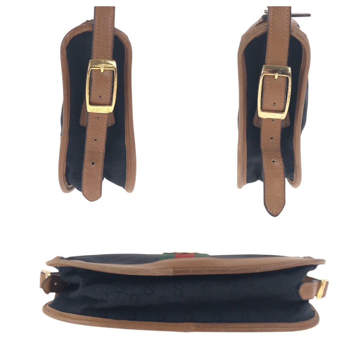 19906
GUCCI グッチ ヴィンテージ オールドグッチ シェリーライン ブラック 黒 ブラウン ゴールド金具 GGキャンバス / レザー ショルダーバッグ レディース AB45